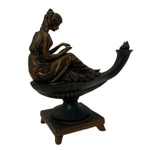 Vtg Pacific Coast Lighting Sculpture 11.5" Gold-tone Young Girl Sitting On Lamp